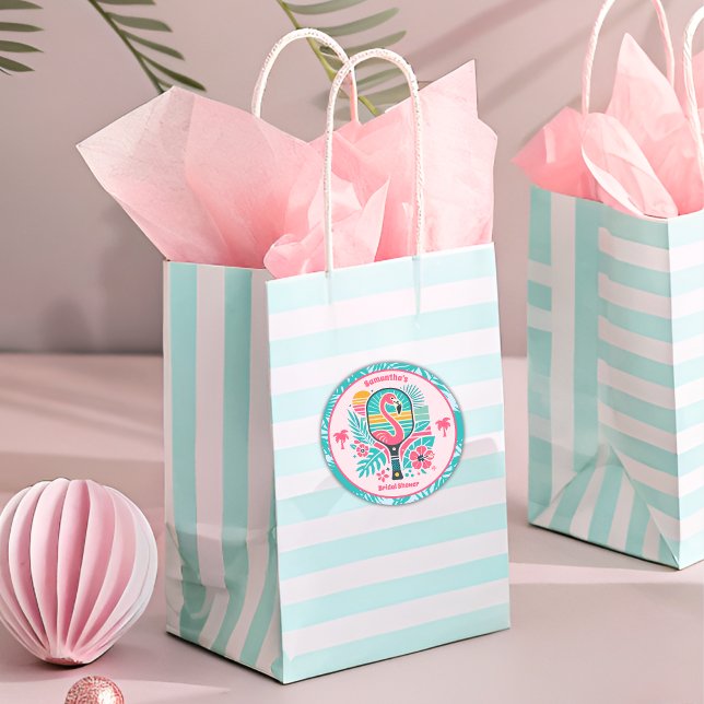 Retro Tropical Flamingo Pickleball Brautparty Runder Aufkleber (Von Creator hochgeladen)