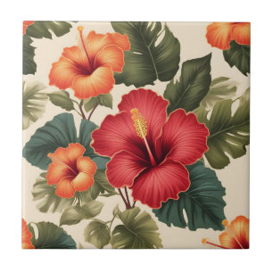 Retro Tropical Hibiskus Blume Fliese