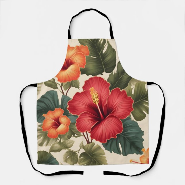 Retro Tropical Hibiskus Blume Schürze (Vorderseite)