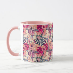 Retro Tropical Hibiskus Wren Pattern Tasse