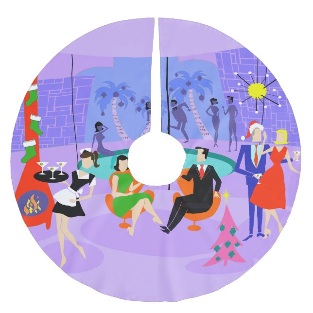Retro Tropical Holiday Party X-mas Tree Skirt Polyester Weihnachtsbaumdecke (Vorderseite)