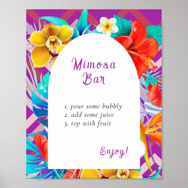 Retro Tropical Magenta Brautparty Mimosa Bar Poster (Vorne)