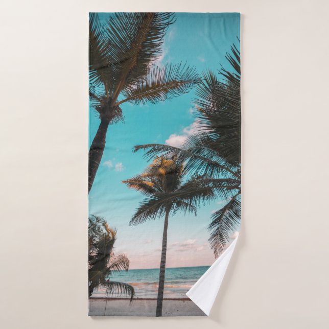 RETRO TROPICAL PALM BAUM AM STRAND BADEHANDTUCH (Badehandtuch)