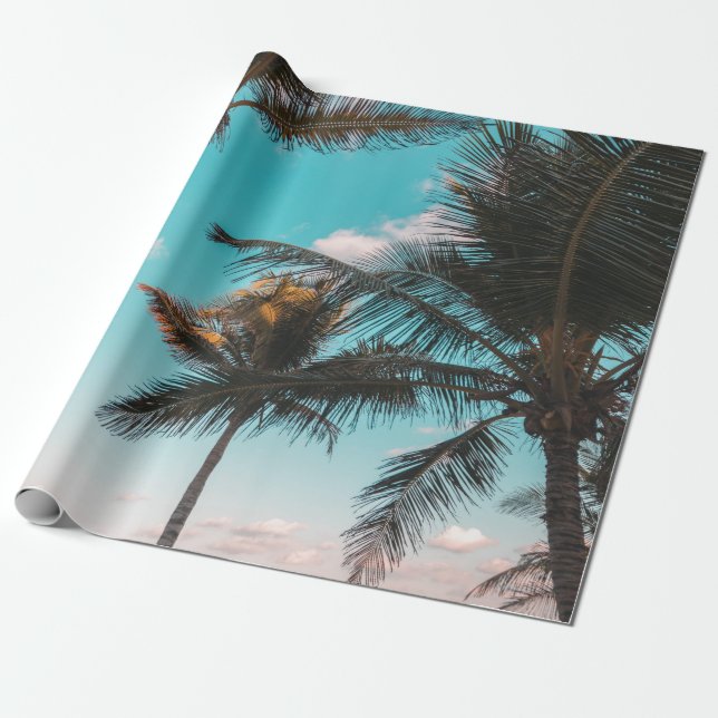 RETRO TROPICAL PALM BAUM AM STRAND GESCHENKPAPIER (Ungerollt)