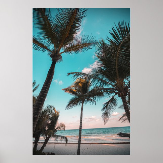 RETRO TROPICAL PALM BAUM AM STRAND POSTER (Vorne)