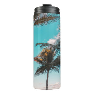 RETRO TROPICAL PALM BAUM AM STRAND THERMOSBECHER