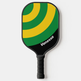 Retro Tropical Palm Circle Streifen mit Name Pickleball Schläger