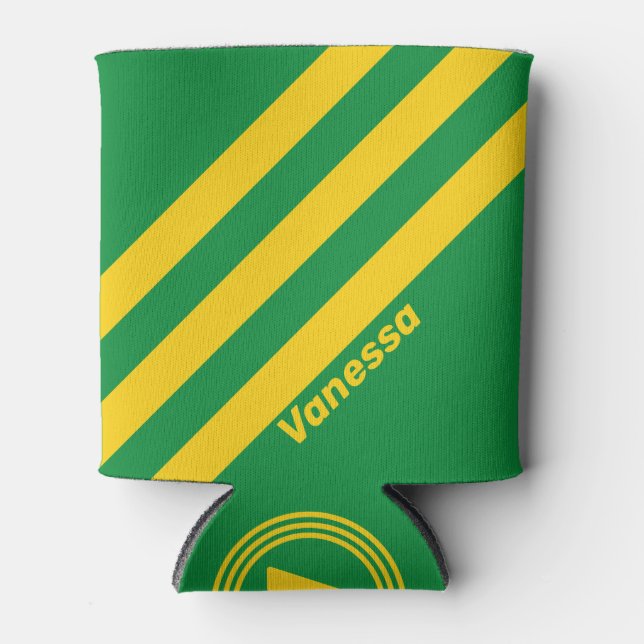 Retro Tropical Palm Drei Streifen mit Namen Dosenkühler (Vorderseite)