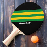 Retro Tropical Palm Streifen mit Namen Tischtennis Schläger<br><div class="desc">Das Retro Tropical Palm Stripes Ping Pong Paddle mit dem Namen erweckt das Wesen eines üppigen, tropischen Paradieses mit seinen lebhaften, palmeninspirierten Streifen. Die individuell anpassbare Namensfunktion fügt eine einzigartige, persönliche Touch hinzu, sodass sich jedes Spiel wie ein Ausflug zu den Inseln anfühlt. Dieses Paddel ist perfekt für Spieler, die...</div>