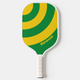 Retro Tropical Palm Three Circle Streifen mit Name Pickleball Schläger