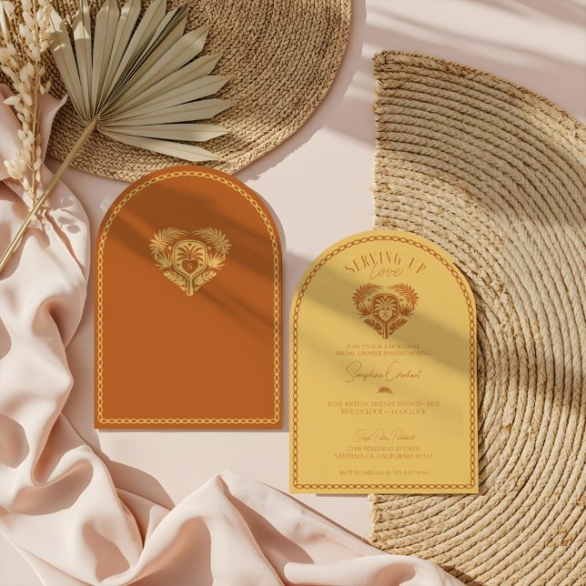 Retro Tropical Palm Tree Pickleball Brautparty Einladung (Retro Tropical Palm Tree Pickleball Bridal Shower Invitation)