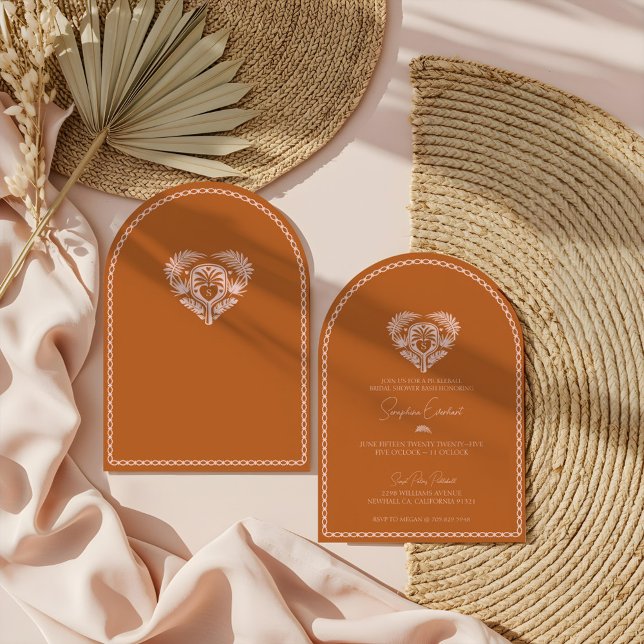 Retro Tropical Palm Tree Pickleball Brautparty Einladung (Retro Tropical Palm Tree Pickleball Bridal Shower Invitation)