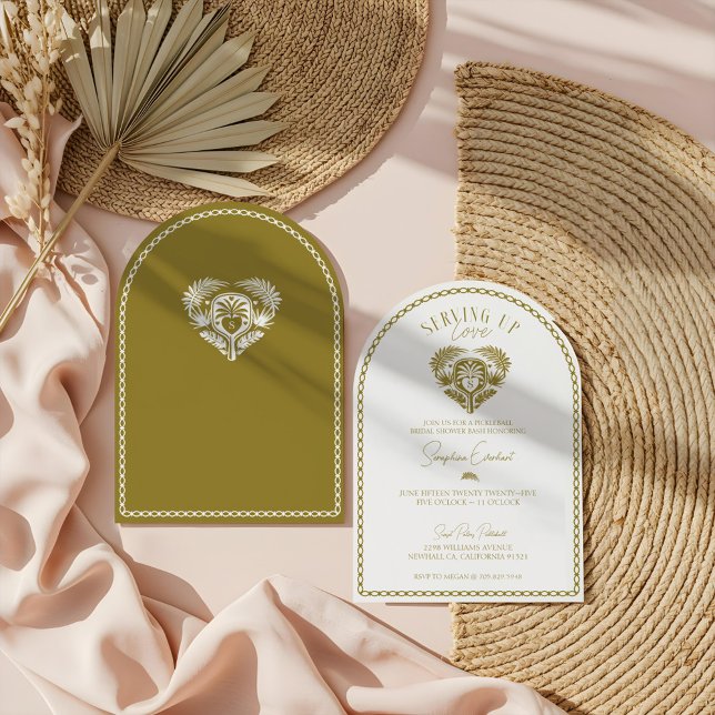 Retro Tropical Palm Tree Pickleball Brautparty Einladung (Retro Tropical Palm Tree Pickleball Bridal Shower Invitation)