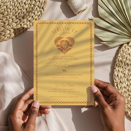 Retro Tropical Palm Tree Pickleball Brautparty Einladung