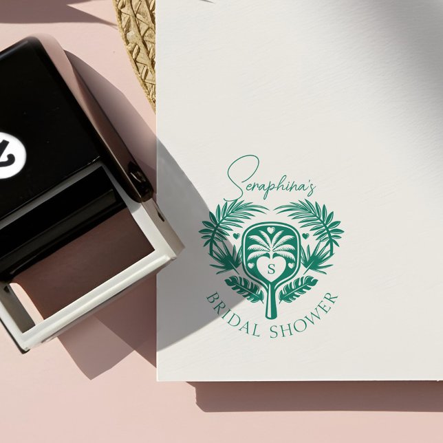 Retro Tropical Palm Tree Pickleball Brautparty Permastempel (Retro Tropical Palm Tree Pickleball Bridal Shower Self-inking Stamp)