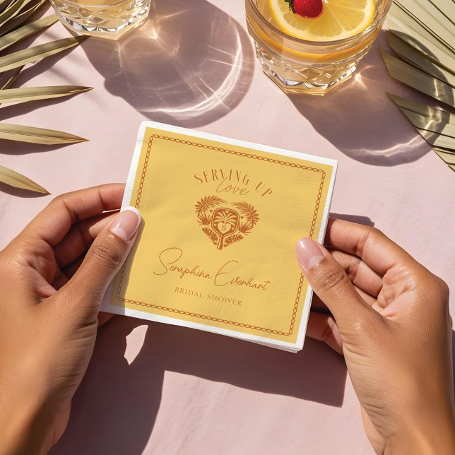 Retro Tropical Palm Tree Pickleball Brautparty Serviette (Retro Tropical Palm Tree Pickleball Bridal Shower Napkins)