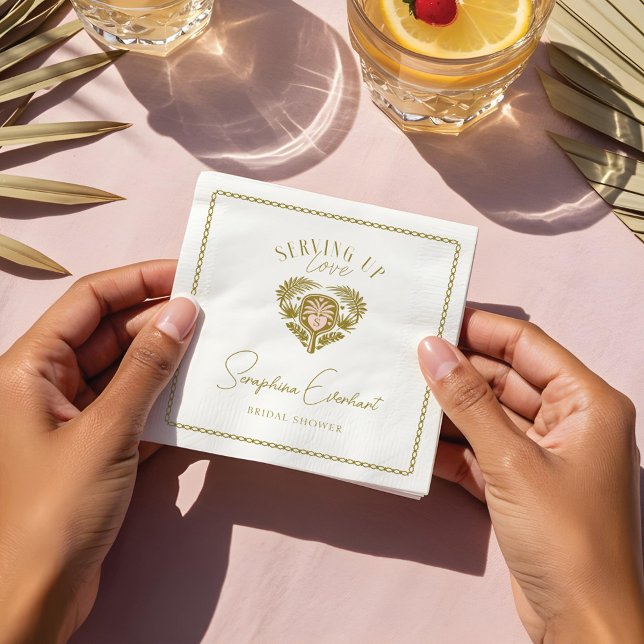 Retro Tropical Palm Tree Pickleball Brautparty Serviette (Retro Tropical Palm Tree Pickleball Bridal Shower Napkins)