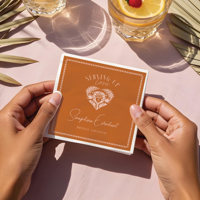 Retro Tropical Palm Tree Pickleball Brautparty Serviette (Retro Tropical Palm Tree Pickleball Bridal Shower Napkins)