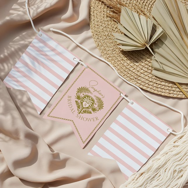 Retro Tropical Palm Tree Pickleball Brautparty Wimpelkette (Retro Tropical Palm Tree Pickleball Bridal Shower Bunting Flags)