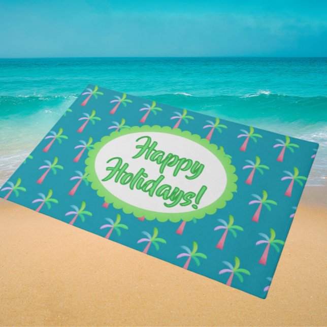 Retro Tropical Personalized Tropical Palms Holiday Fußmatte (For holidays or anytime…personalize it!)