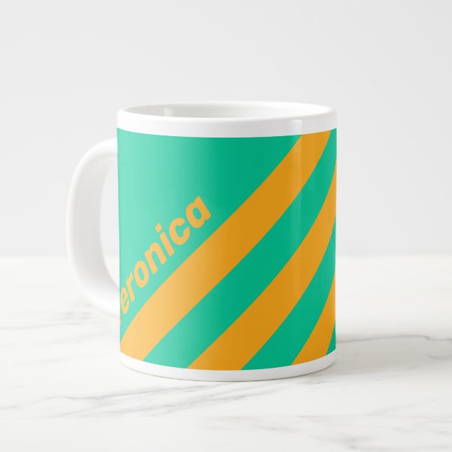 Retro Tropical Punch Stripes with Name Jumbo-Tasse (Vorderseite Links)