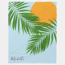 Retro Tropical Sun Palm Blätter Blauer Minimaler N