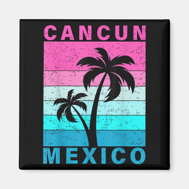 Retro Tropical Sunset Cancun Beach Mexico Sommer V Magnet (Vorne)