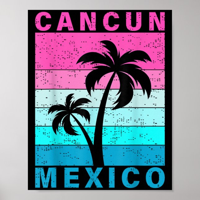 Retro Tropical Sunset Cancun Beach Mexico Sommer V Poster (Vorne)