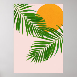 Retro Tropical Sunset Palm Blätter Minimalistisch Poster