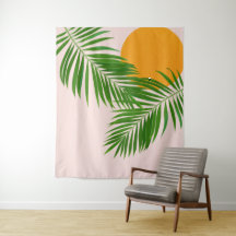 Retro Tropical Sunset Palm Blätter Minimalistisch