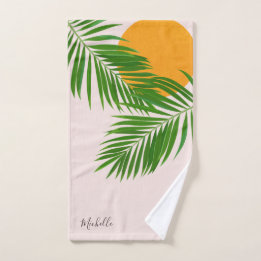 Retro Tropical Sunset Palm Blätter Minimalistische Badhandtuch Set