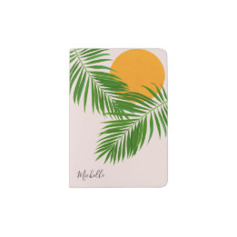 Retro Tropical Sunset Palm Blätter Minimalistische Passhülle