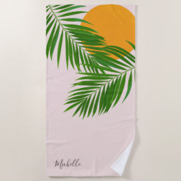 Retro Tropical Sunset Palm Blätter Minimalistische Strandtuch
