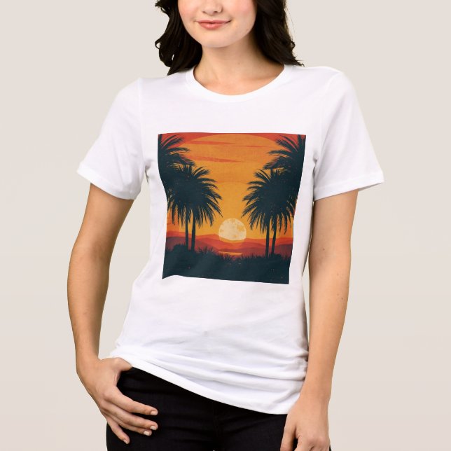 Retro Tropical Sunset Palm Trees Tri-Blend Shirt (Vorderseite)