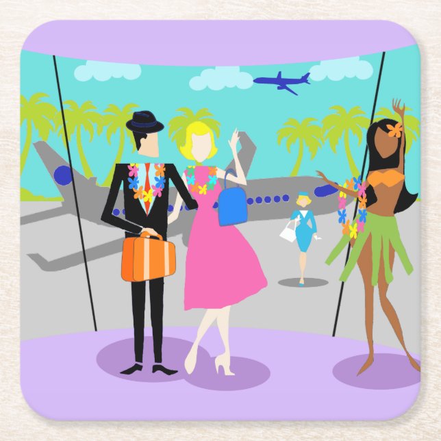 Retro Tropical Vacacation Paper Untersetzer (Vorderseite)