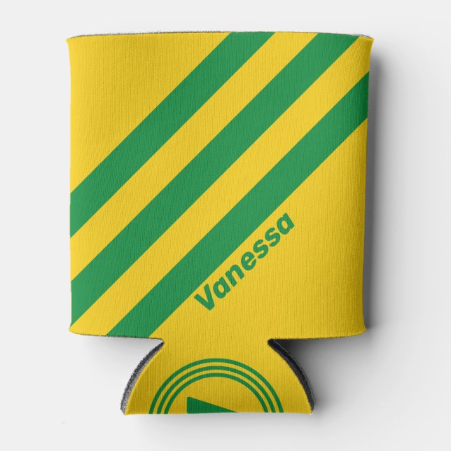 Retro Tropische Banane Drei Streifen mit Namen Dosenkühler (Vorderseite)