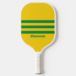 Retro Tropische Banane drei über Streifen | Name Pickleball Schläger