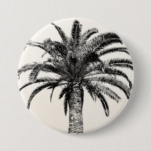 Retro Tropische Insel Palme in Schwarz-Weiß Button