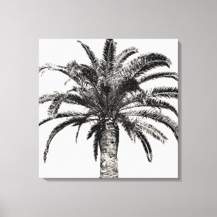 Retro Tropische Insel Palme in Schwarz-Weiß Leinwanddruck