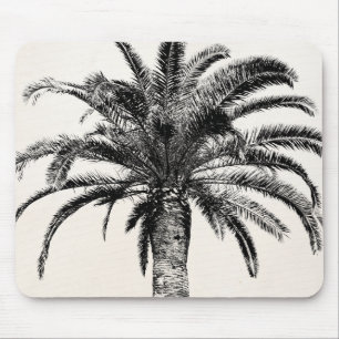 Retro tropische Insel-Palme in Schwarzweiss Mousepad