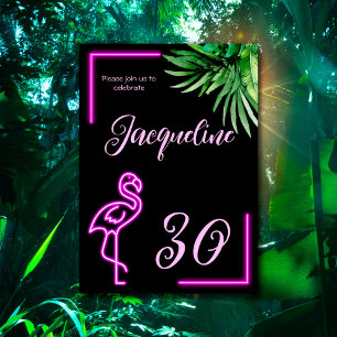 Retro tropische Neon pink Flamingo 30. Geburtstag Einladung