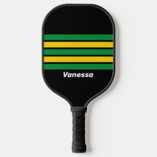 Retro Tropische Palme mit Streifen und Namen Pickleball Schläger