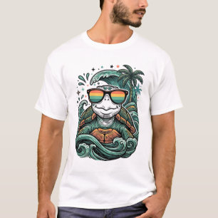 Retro-Tropische-Sch Schildkröte-Sonnenbrille-Stran T-Shirt