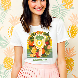 Retro Tropischer Ananas Pickleball Brautdusche Tri-Blend Shirt