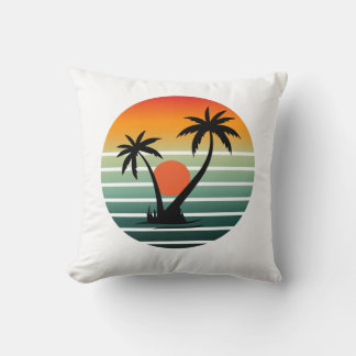 Retro-Tropischer Sonnenuntergang mit Palmen Kissen