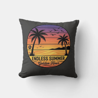Retro-Tropischer-Sonnenuntergang-Palmen-Strand-Wur Kissen