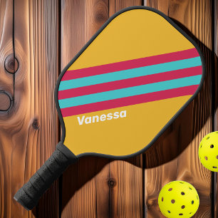 Retro Tropischer Wind Streifen mit Namen Pickleball Schläger