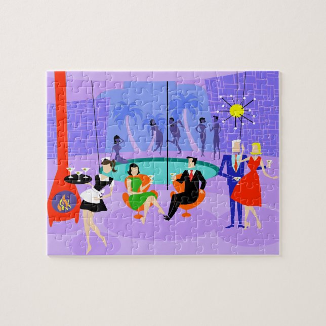 Retro tropisches Cocktail-Party-Puzzlespiel Puzzle (Horizontal)