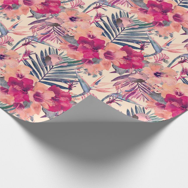 Retro-Tropisches-Hibiskus-Zaunkönig-Muster Geschenkpapier (Ecke)