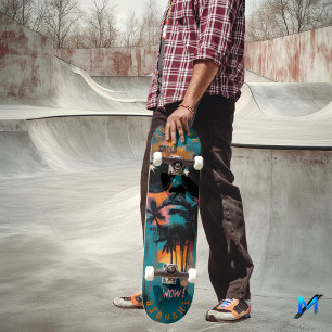 Retro-Tropisches Porträt mit Pop-Art-Vibes - Cool  Skateboard
